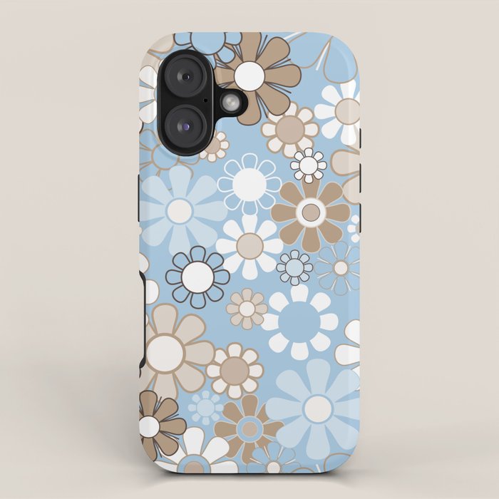 Floral Retro Garden Flower Pattern in Ice Blue iPhone Case Gallery Image 1