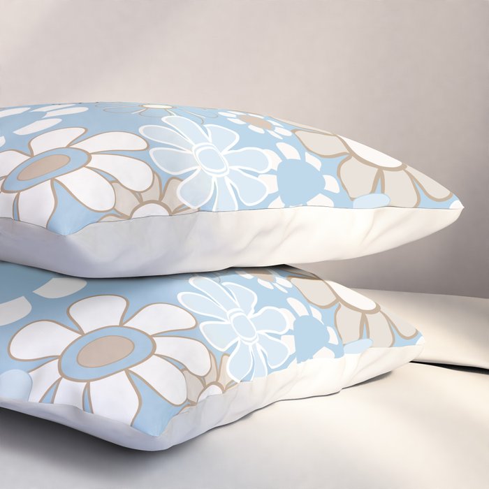 Floral Retro Garden Flower Pattern in Ice Blue Pillow Sham Gallery Image 3