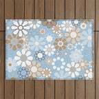 Floral Retro Garden Flower Pattern in Ice Blue Outdoor Rug Gallery Image 1