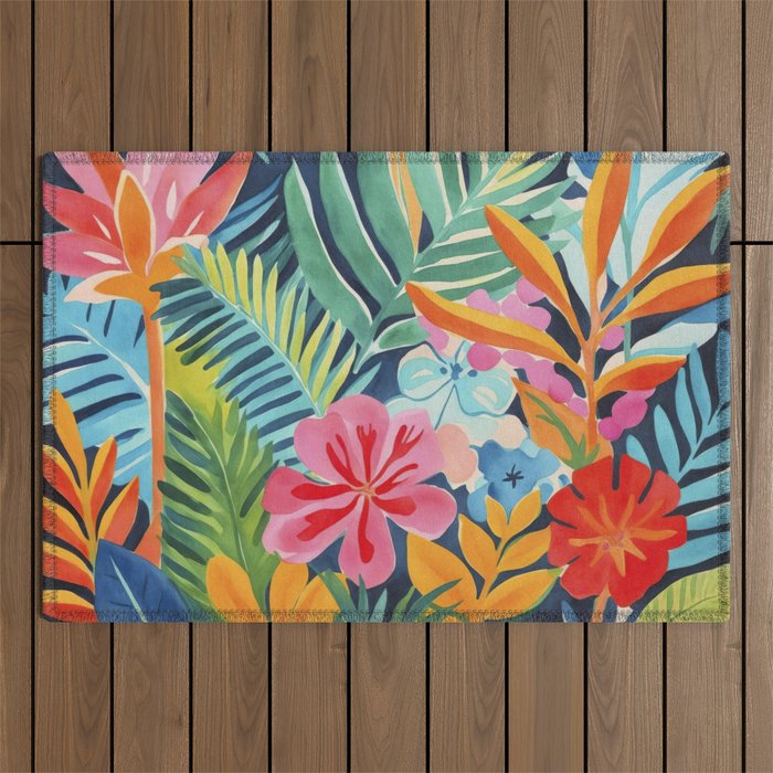 Exotic Garden Escape Multicolor Modern Botanical Art Outdoor Rug Gallery Image 1