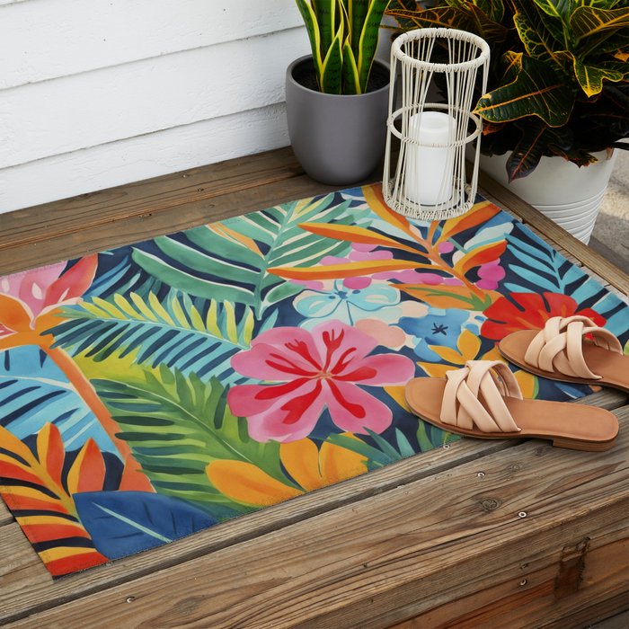 Exotic Garden Escape Multicolor Modern Botanical Art Outdoor Rug Gallery Image 2
