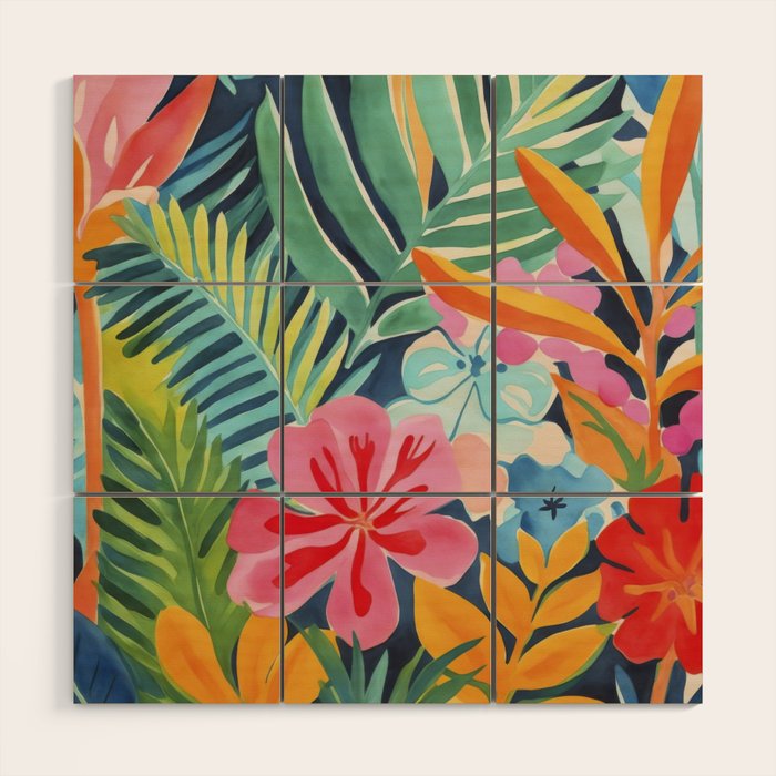 Exotic Garden Escape Multicolor Modern Botanical Art Wood Wall Art Gallery Image 1