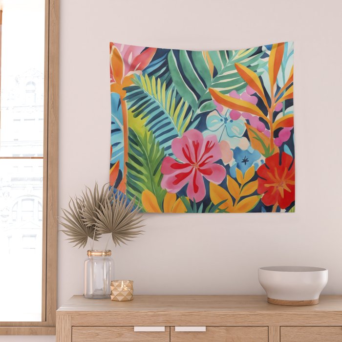 Exotic Garden Escape Multicolor Modern Botanical Art Wall Tapestry Gallery Image 2