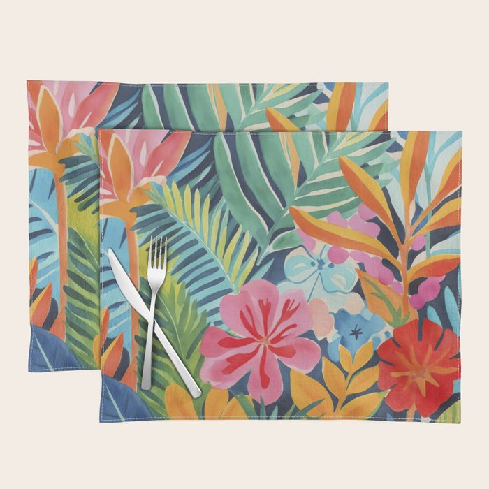 Exotic Garden Escape Multicolor Modern Botanical Art Placemat Gallery Image 1