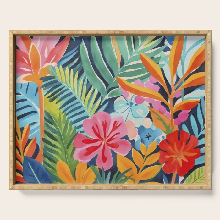 Exotic Garden Escape Multicolor Modern Botanical Art Serving Tray Gallery Image 1