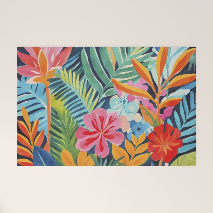 Exotic Garden Escape Multicolor Modern Botanical Art Welcome Mat Gallery Image 1