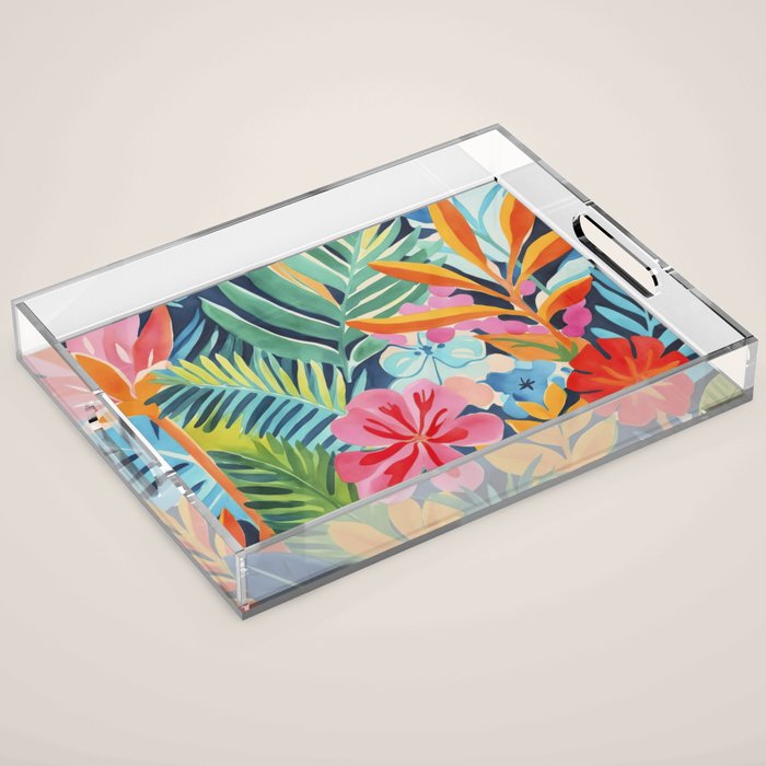 Exotic Garden Escape Multicolor Modern Botanical Art Acrylic Tray Gallery Image 1