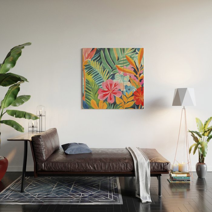 Exotic Garden Escape Multicolor Modern Botanical Art Wood Wall Art Gallery Image 2