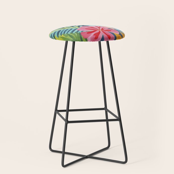 Exotic Garden Escape Multicolor Modern Botanical Art Stool Gallery Image 1