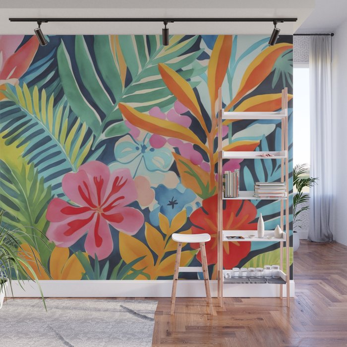 Exotic Garden Escape Multicolor Modern Botanical Art Wall Mural Gallery Image 1