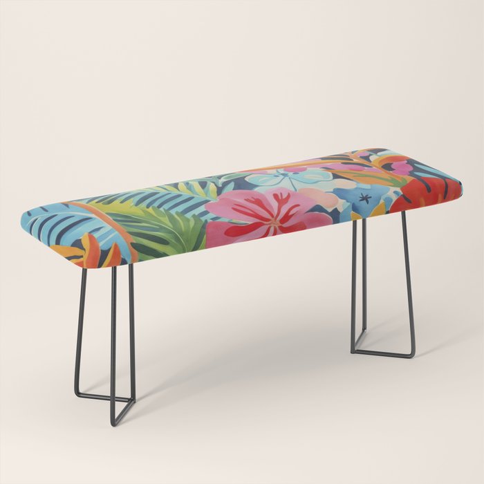 Exotic Garden Escape Multicolor Modern Botanical Art Bench Gallery Image 1