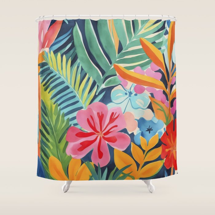 Exotic Garden Escape Multicolor Modern Botanical Art Shower Curtain Gallery Image 1
