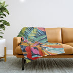 Exotic Garden Escape Multicolor Modern Botanical Art Throw Blanket Gallery Image 1