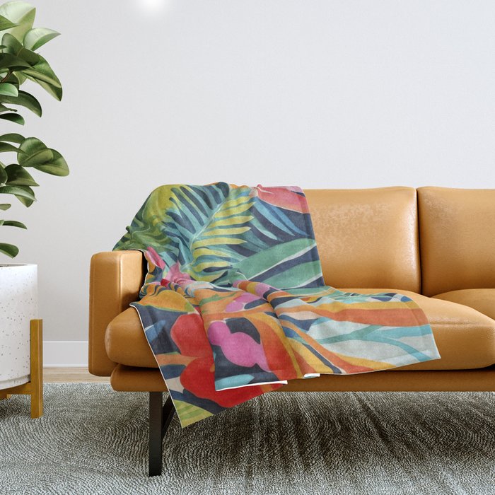 Exotic Garden Escape Multicolor Modern Botanical Art Throw Blanket Gallery Image 1