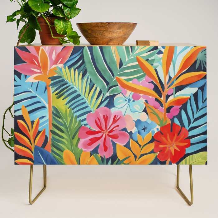Exotic Garden Escape Multicolor Modern Botanical Art Credenza Gallery Image 1