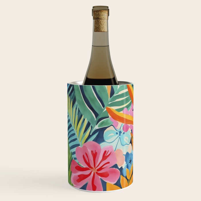 Exotic Garden Escape Multicolor Modern Botanical Art Wine Chiller Gallery Image 1