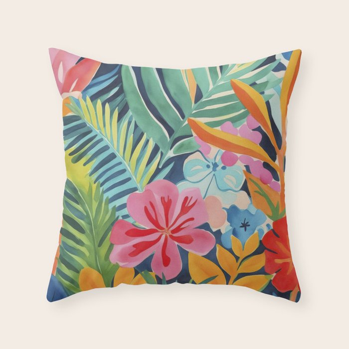 Exotic Garden Escape Multicolor Modern Botanical Art Throw Pillow Gallery Image 1