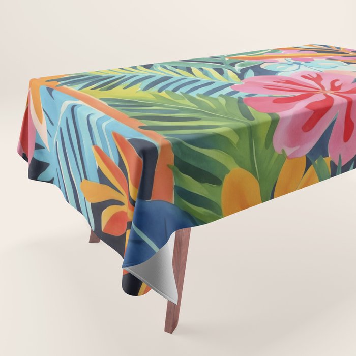 Exotic Garden Escape Multicolor Modern Botanical Art Tablecloth Gallery Image 1