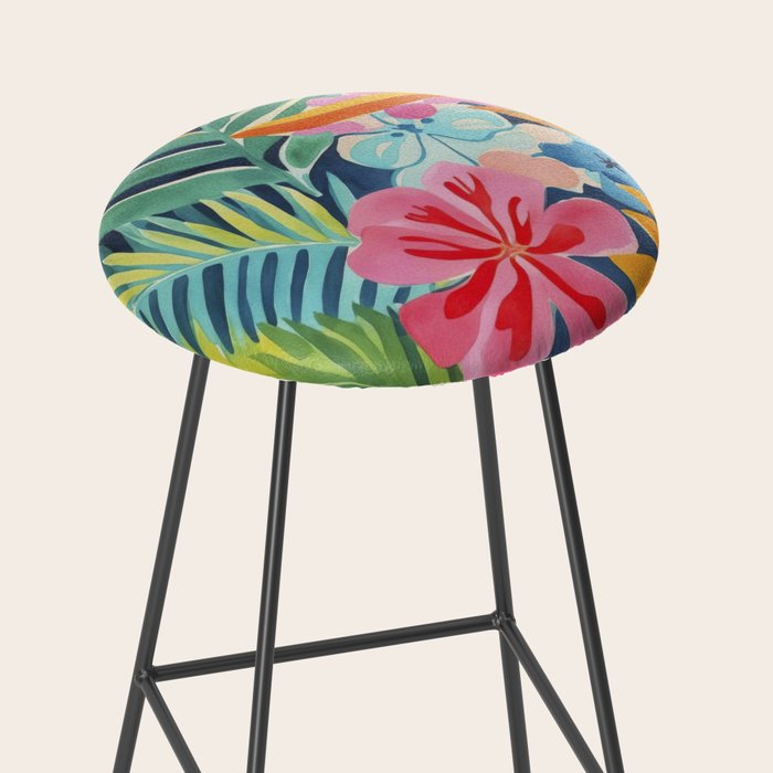 Exotic Garden Escape Multicolor Modern Botanical Art Stool Gallery Image 2