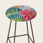 Exotic Garden Escape Multicolor Modern Botanical Art Stool Gallery Image 2