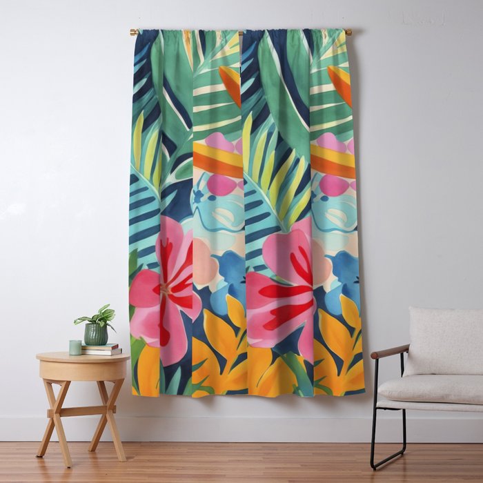 Exotic Garden Escape Multicolor Modern Botanical Art Window Curtain Gallery Image 1