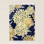 Floral Leaves and Blooms, Yellow and Navy Blue Stationery Card Gallery Image 2
