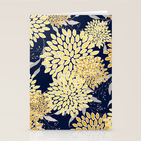 Floral Leaves and Blooms, Yellow and Navy Blue Stationery Card Gallery Image 2