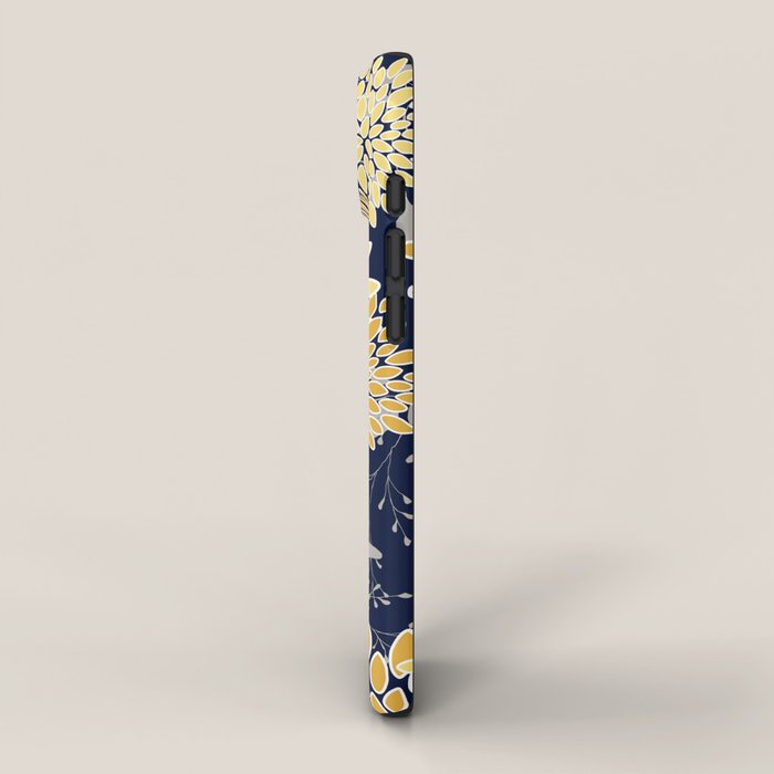 Floral Leaves and Blooms, Yellow and Navy Blue iPhone Case Gallery Image 2