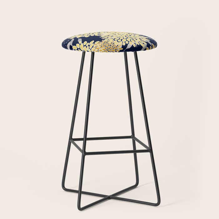 Floral Leaves and Blooms, Yellow and Navy Blue Stool Gallery Image 1