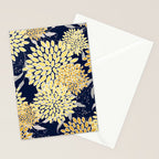 Floral Leaves and Blooms, Yellow and Navy Blue Stationery Card Gallery Image 2