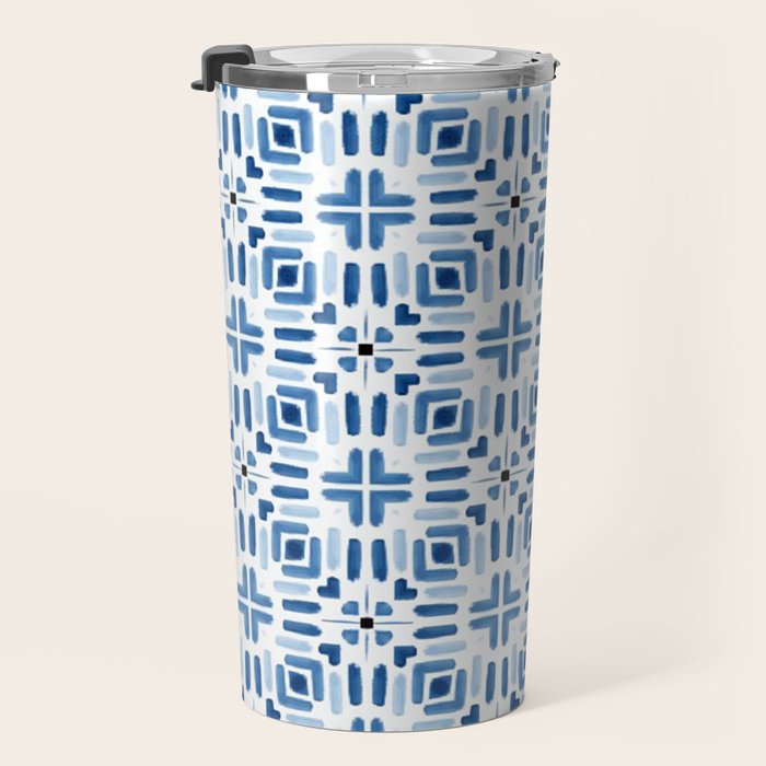 Moroccan patchwork tile - blue Travel Mug Gallery Image 3