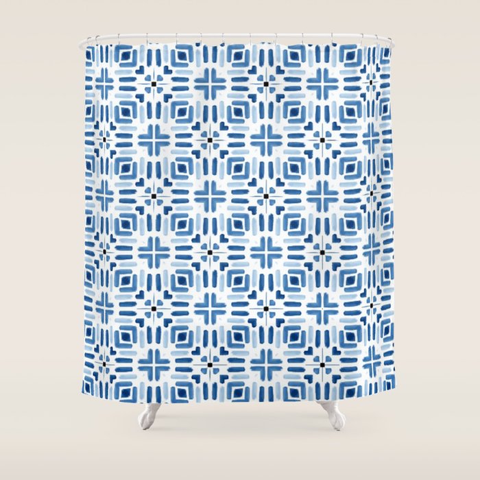 Moroccan patchwork tile - blue Shower Curtain Gallery Image 1