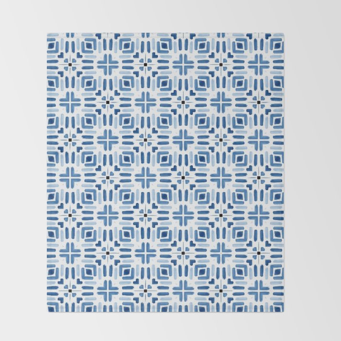 Moroccan patchwork tile - blue Throw Blanket Gallery Image 2