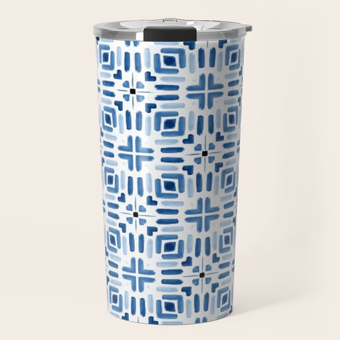 Moroccan patchwork tile - blue Travel Mug Gallery Image 1