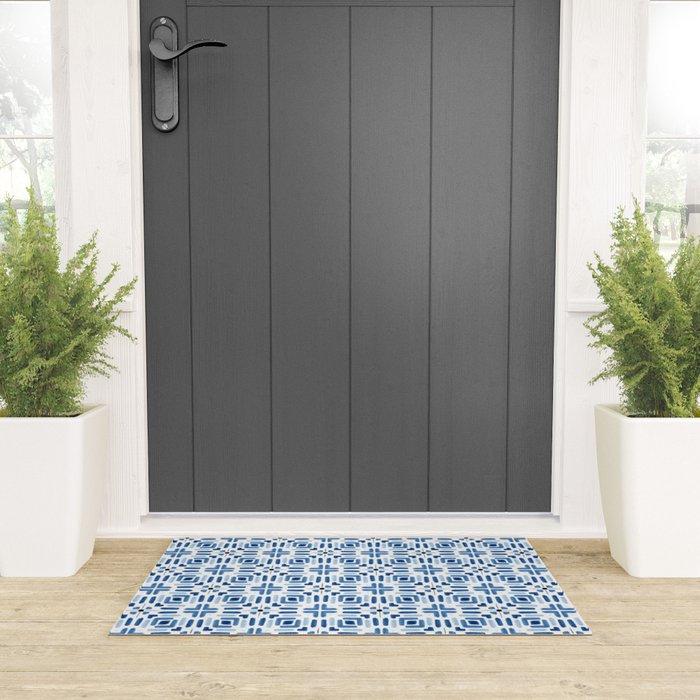Moroccan patchwork tile - blue Welcome Mat Gallery Image 3