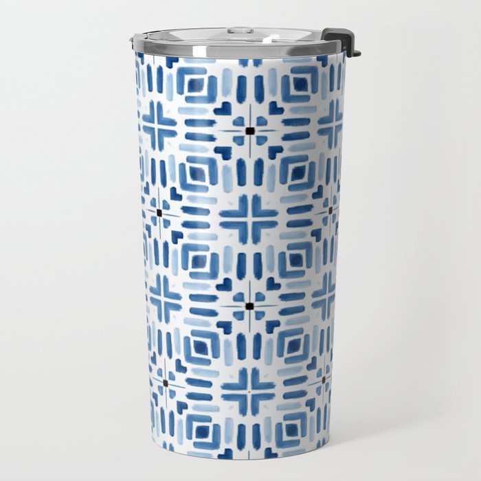 Moroccan patchwork tile - blue Travel Mug Gallery Image 2
