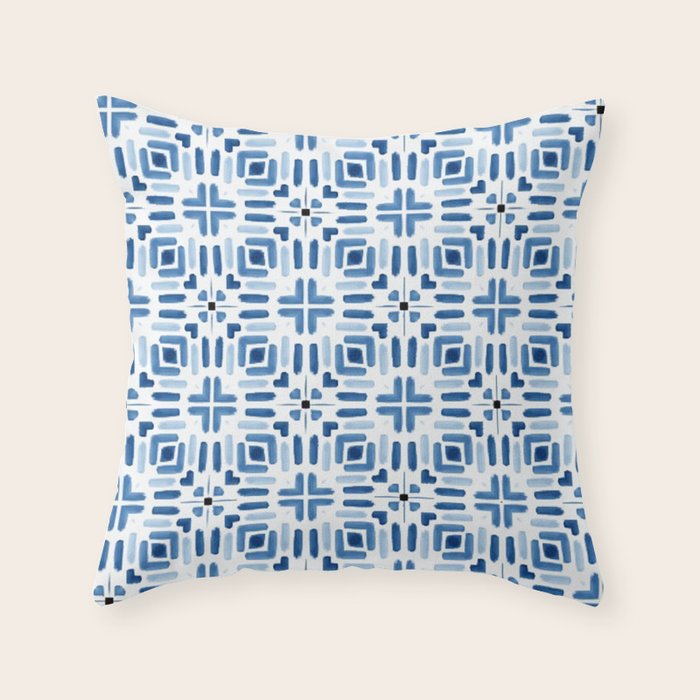 Moroccan patchwork tile - blue Throw Pillow Gallery Image 6