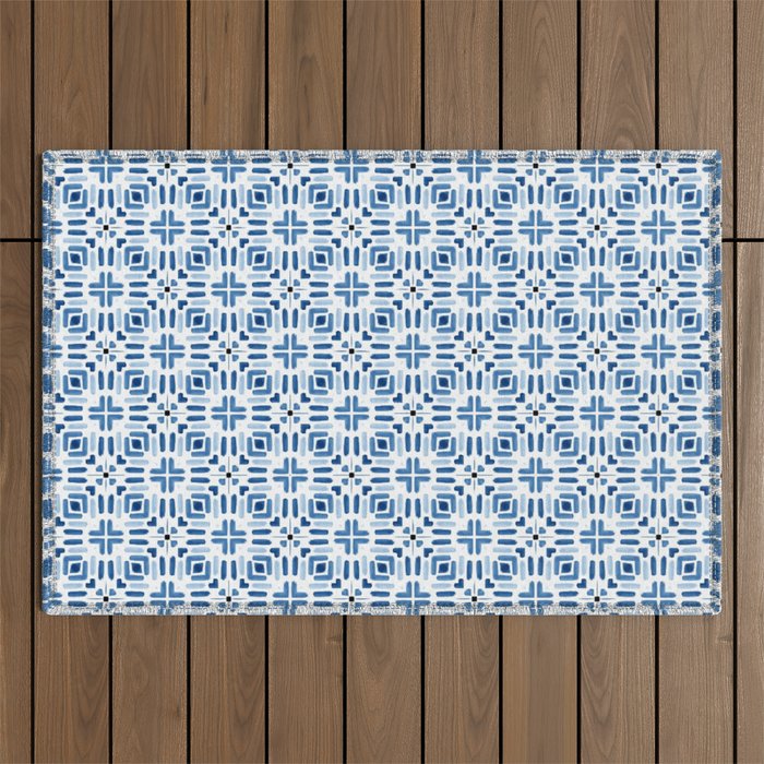 Moroccan patchwork tile - blue Outdoor Rug Gallery Image 1