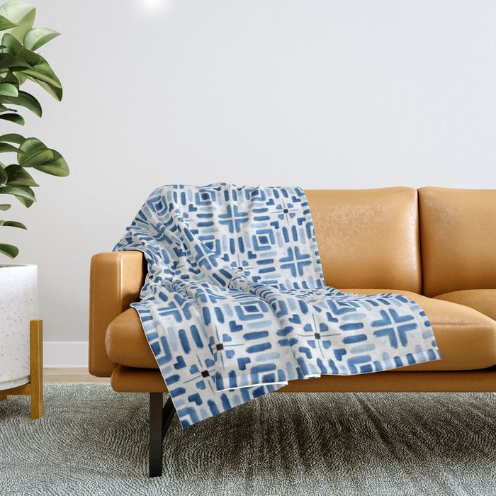 Moroccan patchwork tile - blue Throw Blanket Gallery Image 1