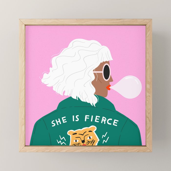 She is Fierce Pink and Green Mini Art Print Gallery Image 1