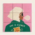 She is Fierce Pink and Green Wood Wall Art Gallery Image 1