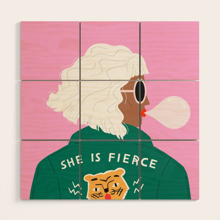 She is Fierce Pink and Green Wood Wall Art Gallery Image 1