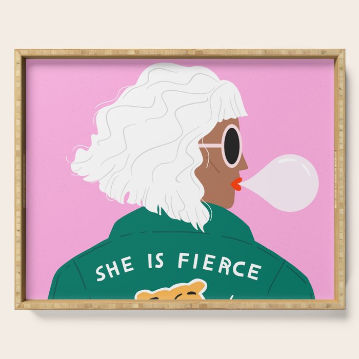 She is Fierce Pink and Green Serving Tray Gallery Image 1