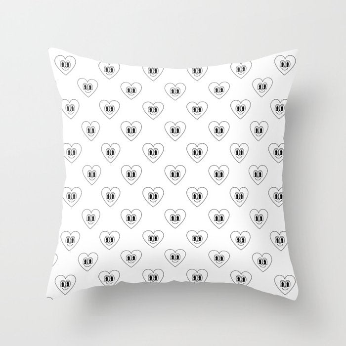Black and white retro love heart cartoon pattern Throw Pillow Gallery Image 6