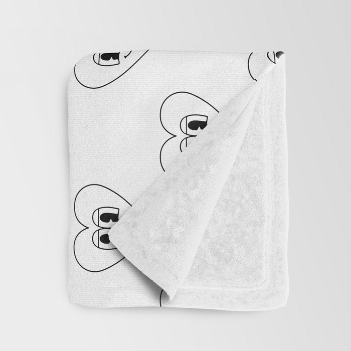 Black and white retro love heart cartoon pattern Throw Blanket Gallery Image 3