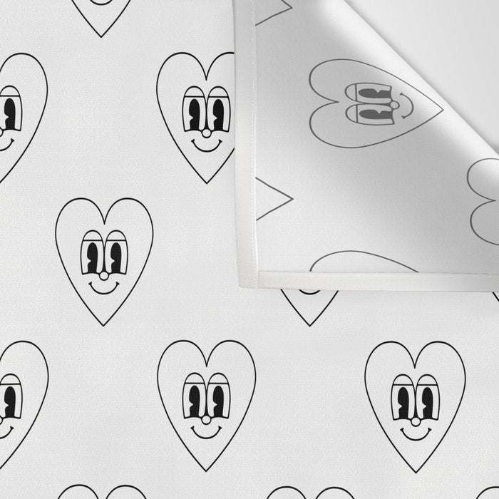 Black and white retro love heart cartoon pattern Wall Tapestry Gallery Image 3