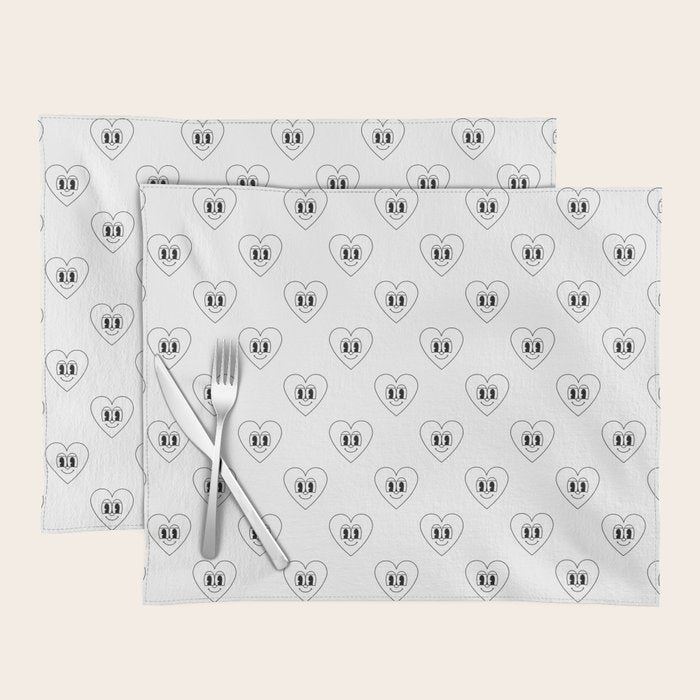Black and white retro love heart cartoon pattern Placemat Gallery Image 1