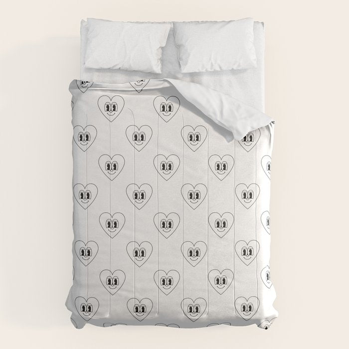 Black and white retro love heart cartoon pattern Comforter Gallery Image 1