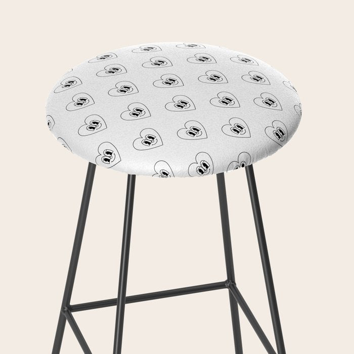 Black and white retro love heart cartoon pattern Stool Gallery Image 2