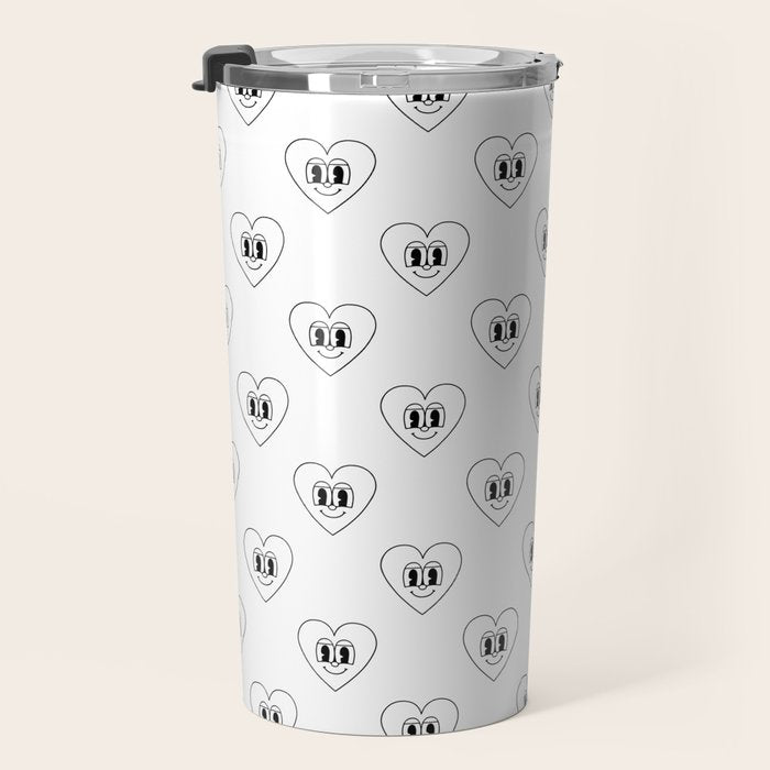 Black and white retro love heart cartoon pattern Travel Mug Gallery Image 3